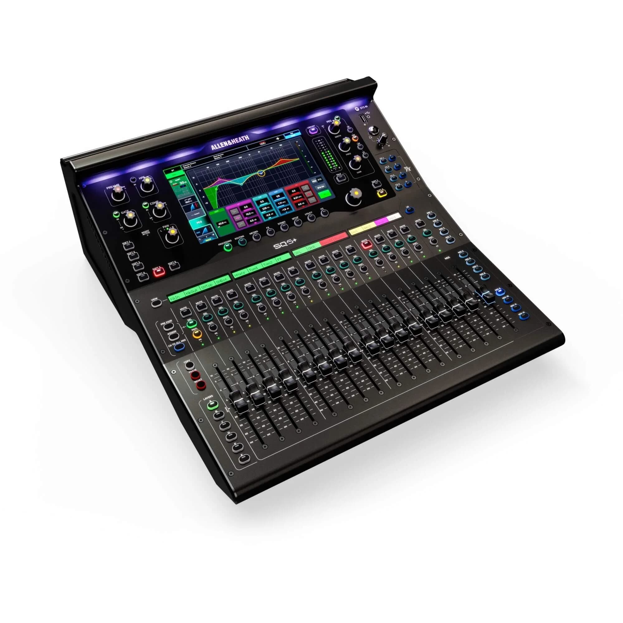 Allen & Heath SQ5+ digital mixer viewed from an angle