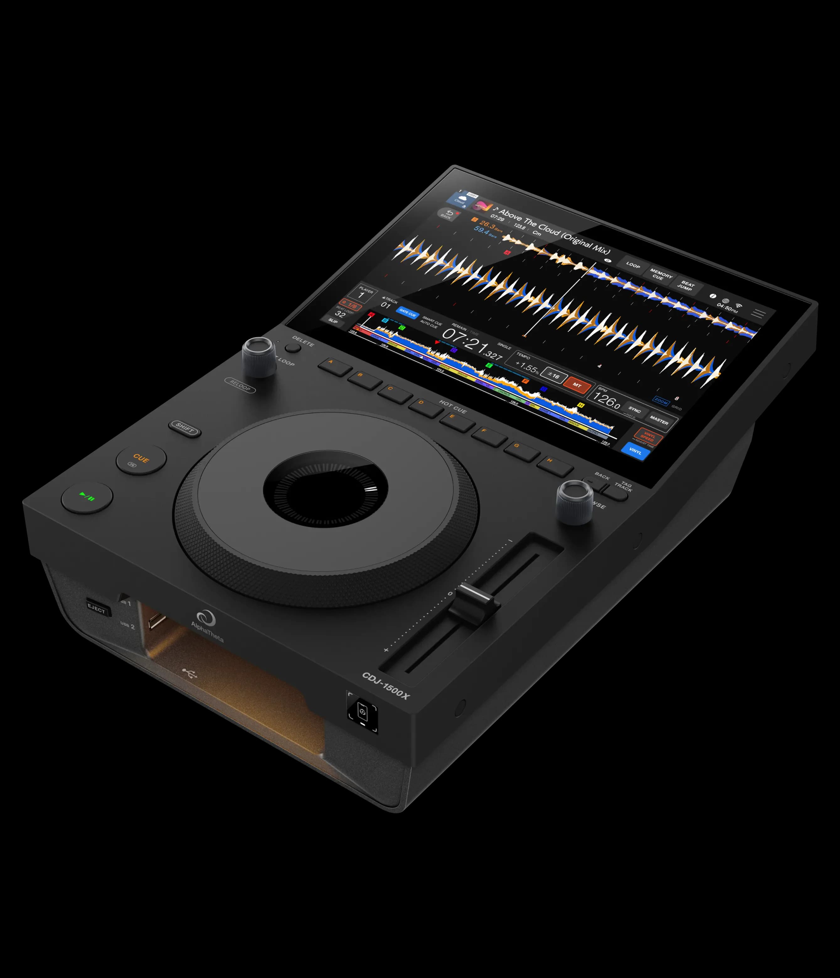AlphaTheta CDJ-1500X viewed from the front-left angle